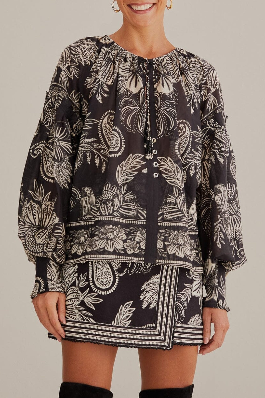 Blouse Paisley Bloom en coton - Noir