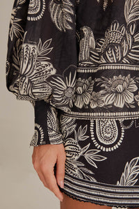 Blouse Paisley Bloom en coton - Noir