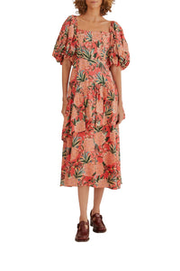 Robe midi à manches bouffantes - Rouge