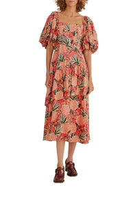 Robe midi à manches bouffantes - Rouge
