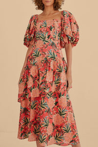 Robe midi à manches bouffantes - Rouge