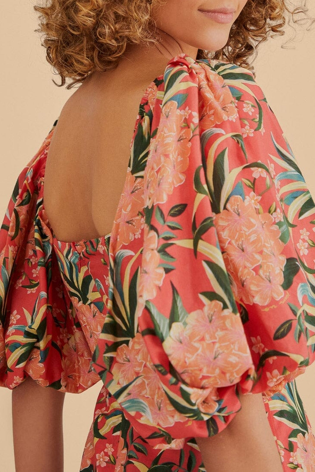 Robe midi à manches bouffantes - Rouge