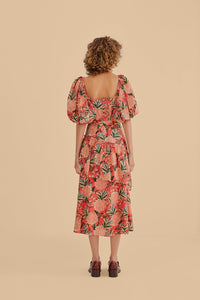 Robe midi à manches bouffantes - Rouge