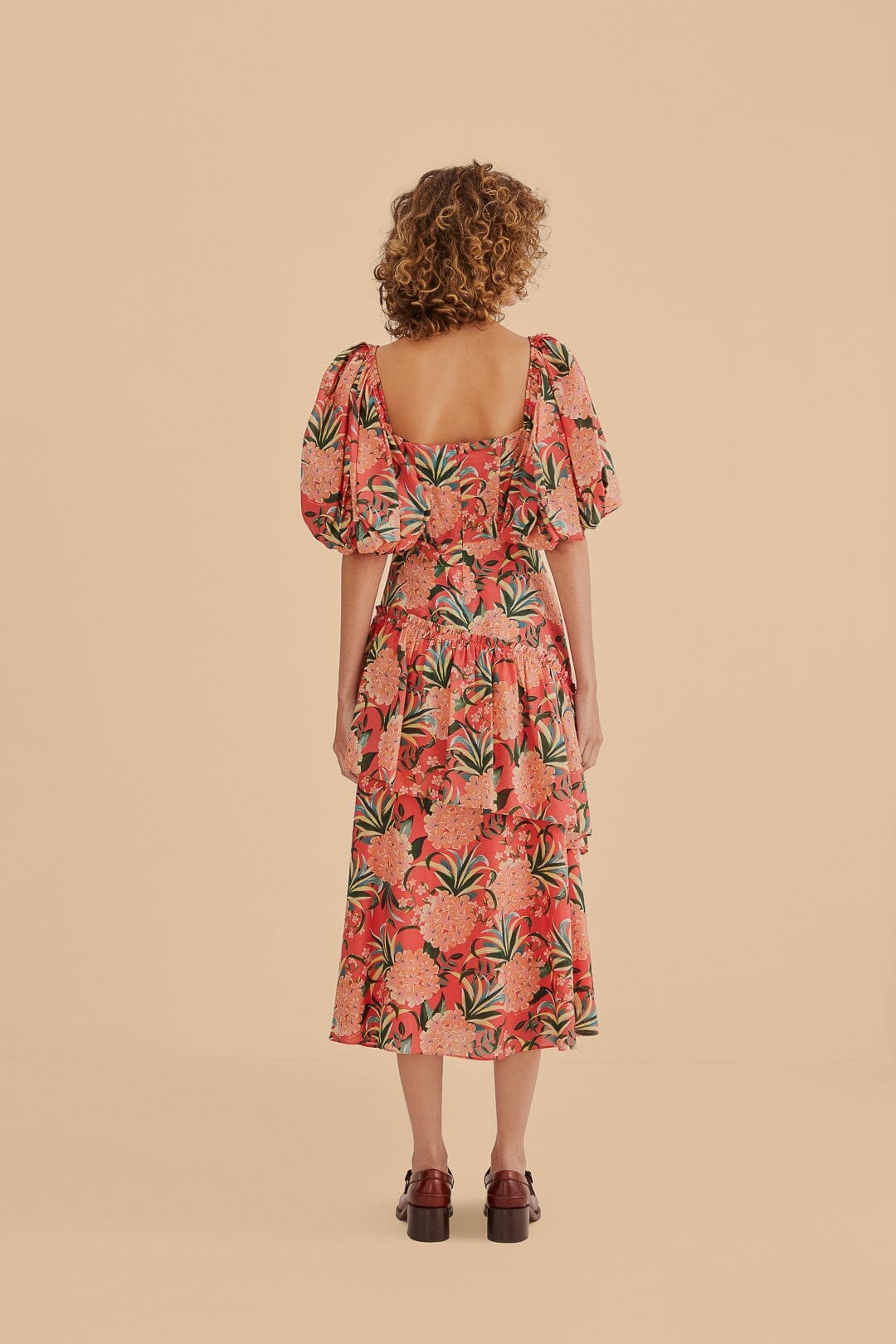 Robe midi à manches bouffantes - Rouge