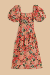 Robe midi à manches bouffantes - Rouge