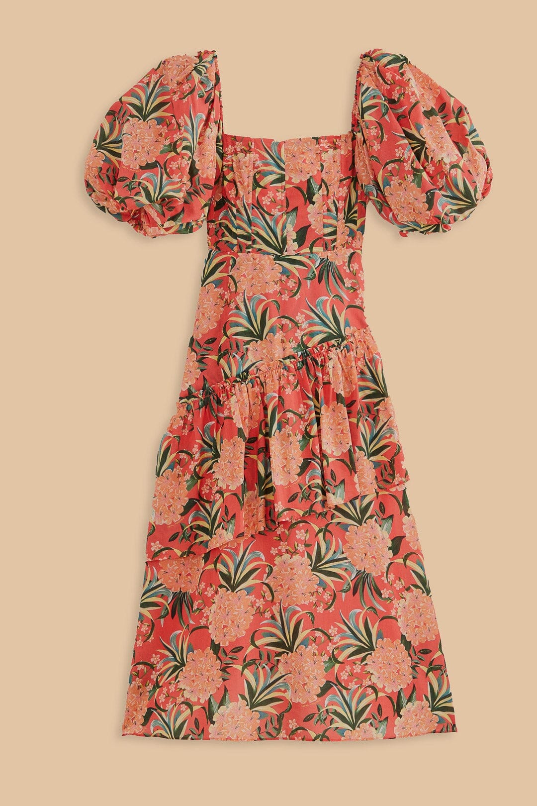 Robe midi à manches bouffantes - Rouge