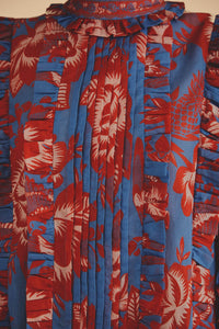 Garden long-sleeved cotton ruffled blouse - Blue