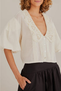 Chemise Richillieu à grand col - Blanc