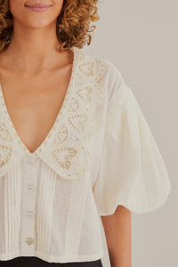 Chemise Richillieu à grand col - Blanc