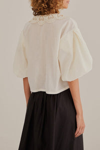 Chemise Richillieu à grand col - Blanc