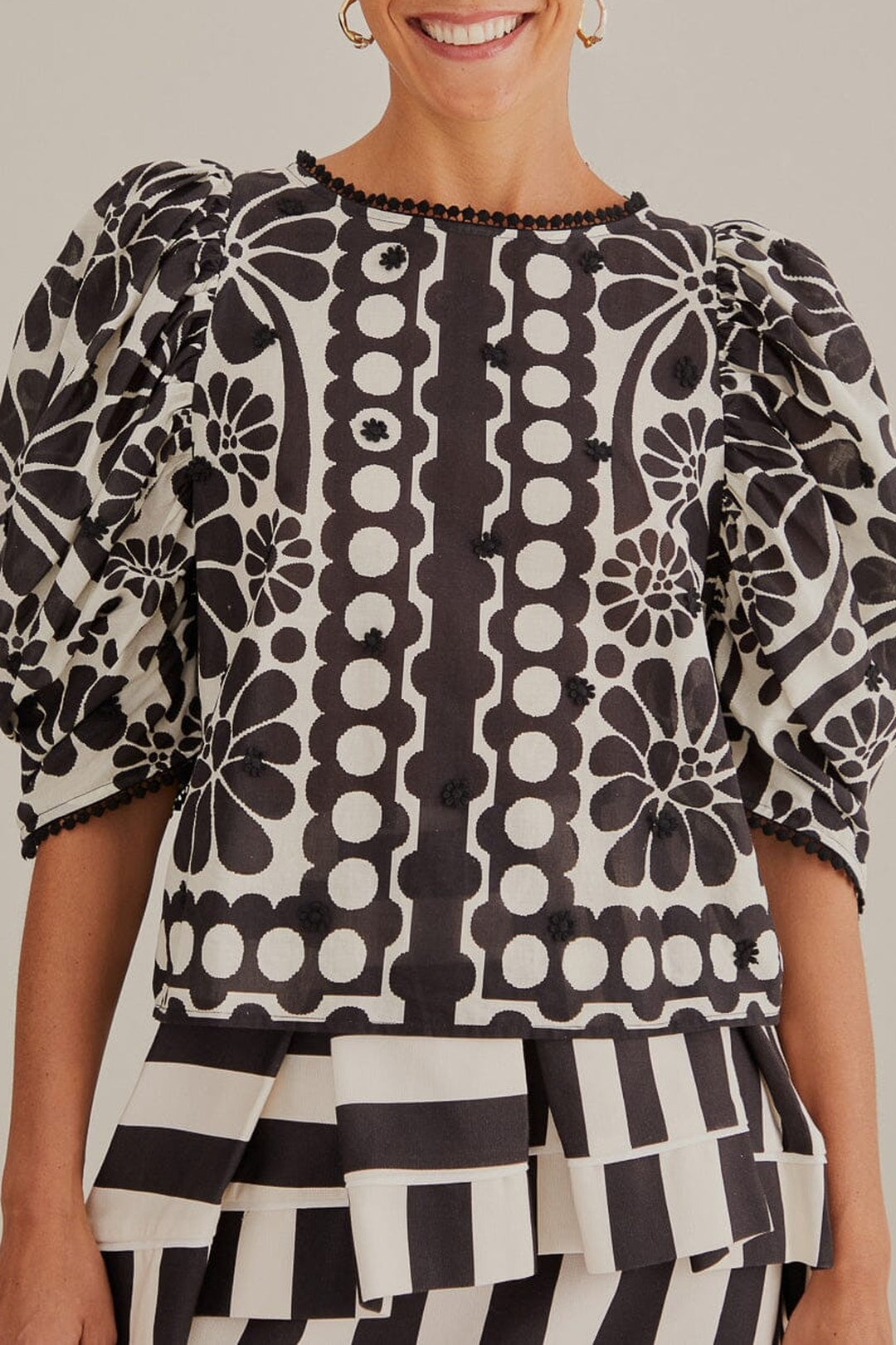 Blouse à manches bouffantes Palermo en coton - Noir