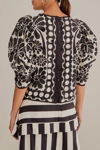 Blouse à manches bouffantes Palermo en coton - Noir