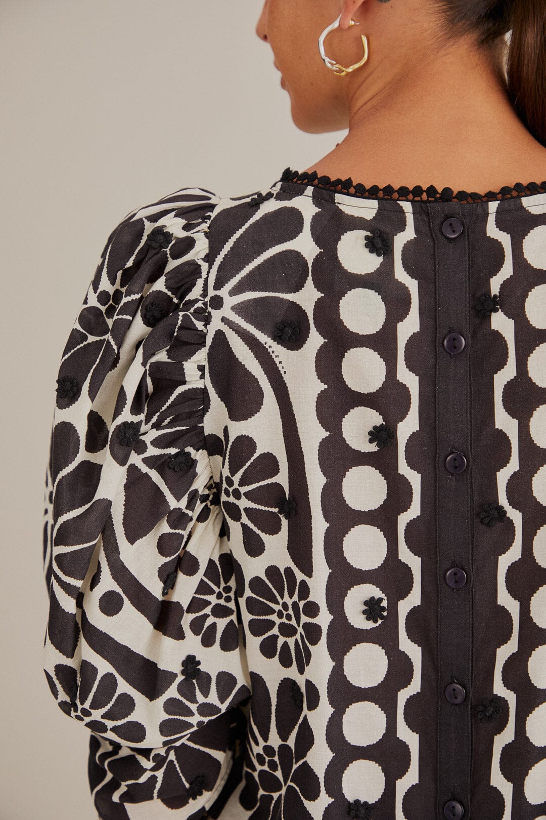 Blouse à manches bouffantes Palermo en coton - Noir