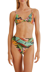 Bas de bikini taille haute Banana Foliage - Multicolore