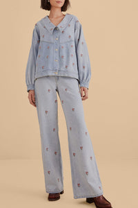 Embroidered denim trousers - Blue