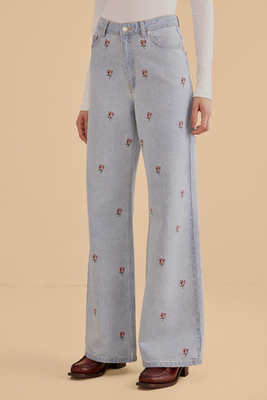 Embroidered denim trousers - Blue