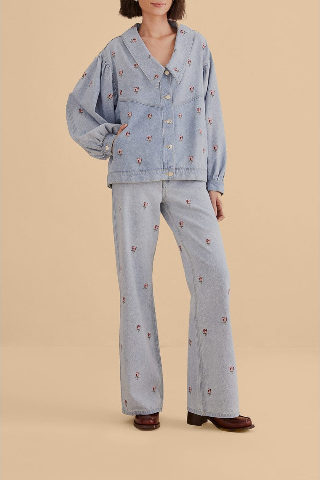 Embroidered denim trousers - Blue