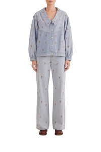 Embroidered denim trousers - Blue