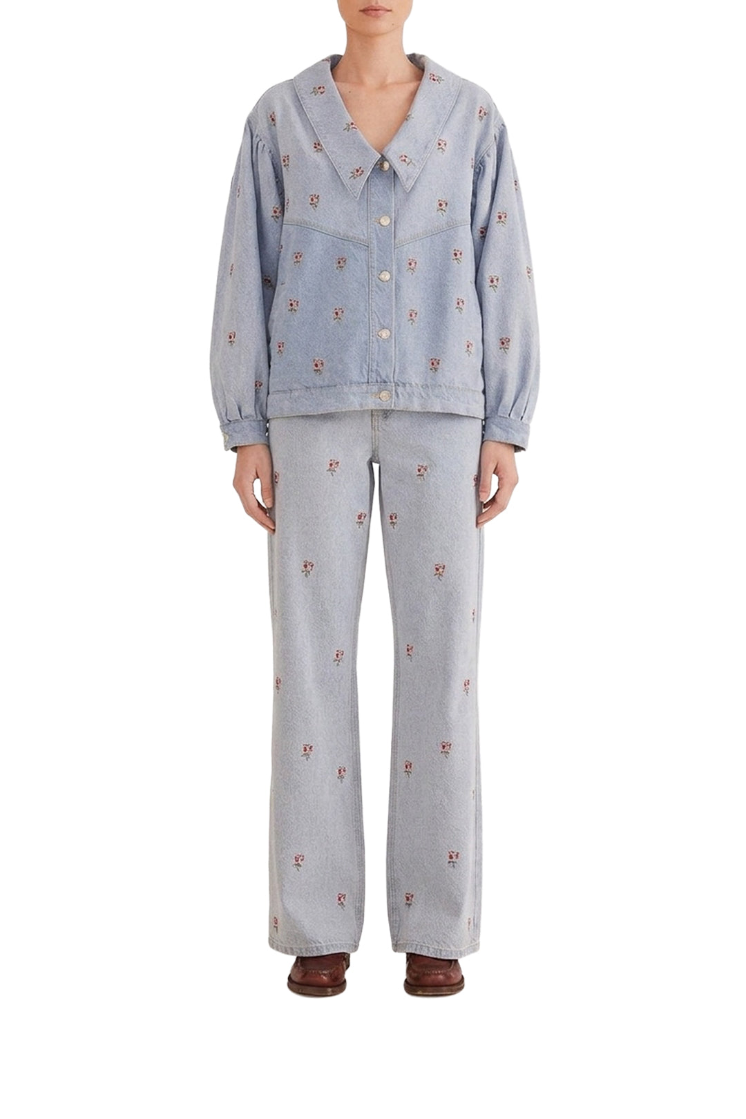 Embroidered denim trousers - Blue