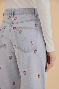 Embroidered denim trousers - Blue