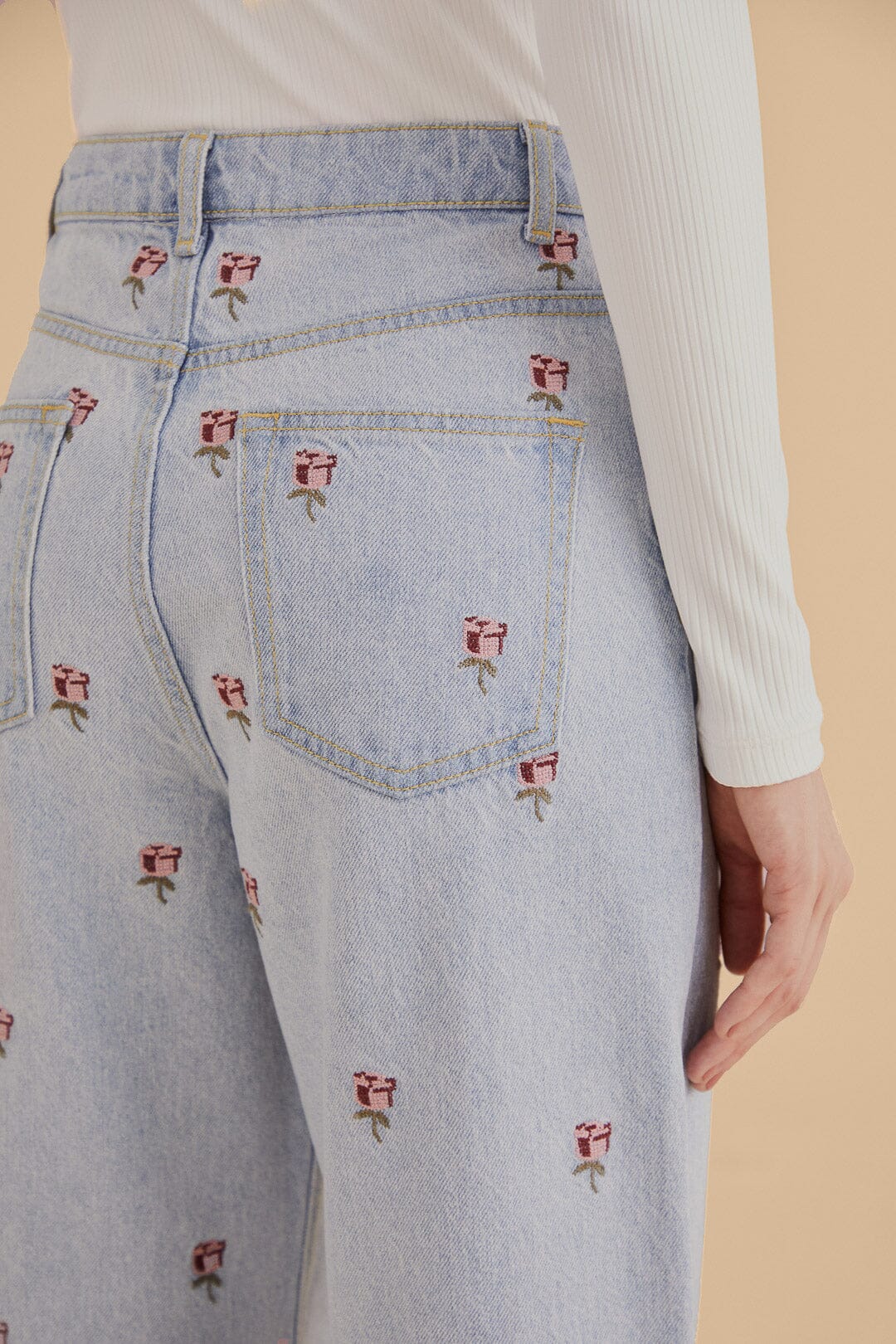 Embroidered denim trousers - Blue
