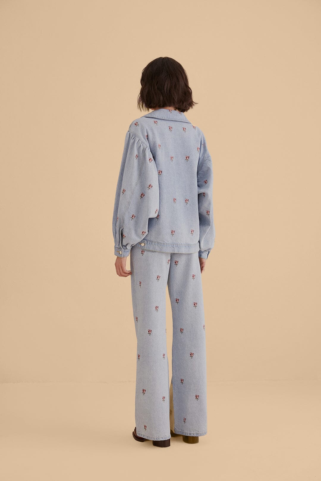 Embroidered denim trousers - Blue
