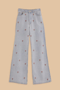 Embroidered denim trousers - Blue