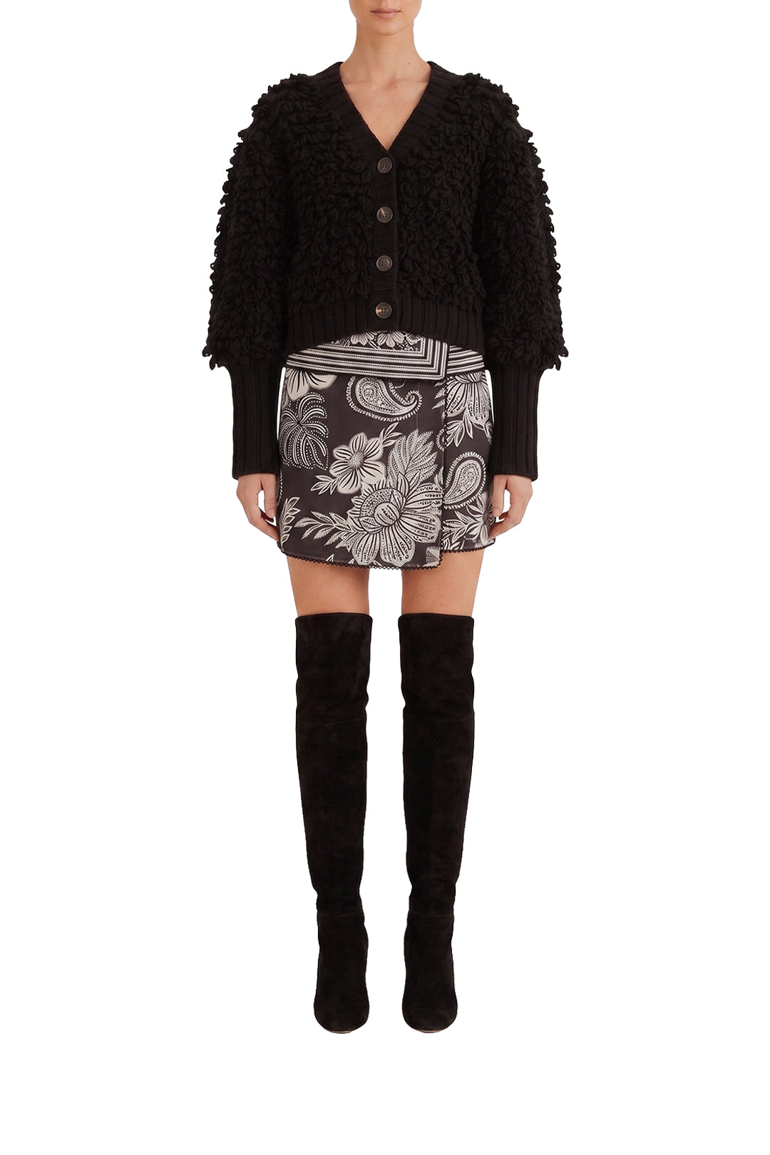 Cardigan à col V texturé - Noir