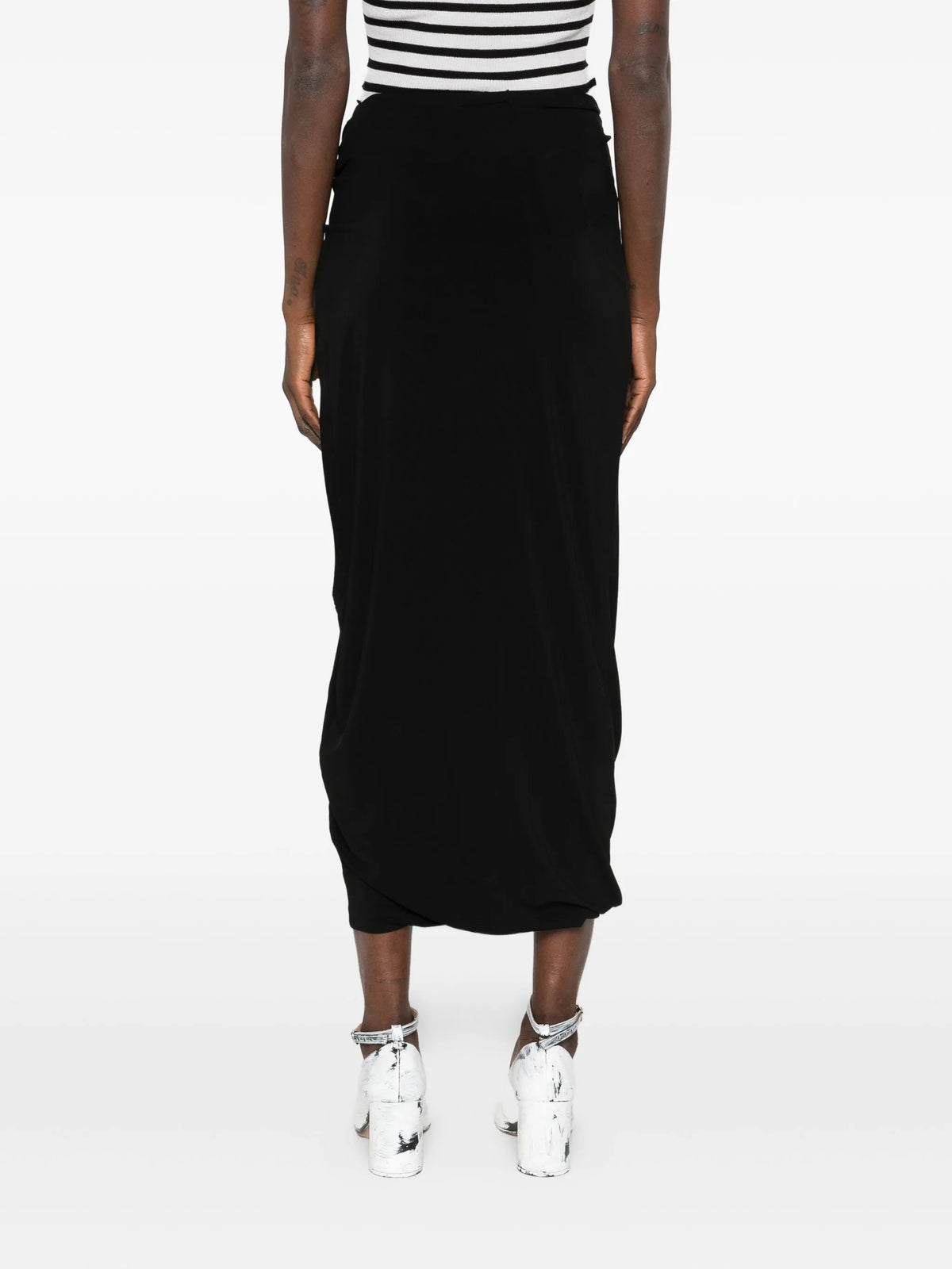 Stretch Viscose Double Layer Long Skirt With "Gaultier" Piercing - Black