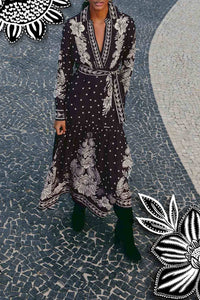 Robe longue à motif cachemire en coton - Noir