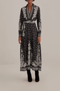 Robe longue à motif cachemire en coton - Noir