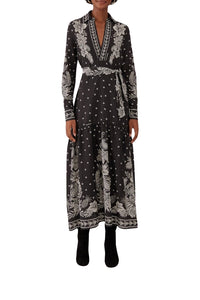 Robe longue à motif cachemire en coton - Noir