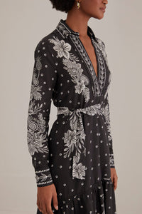 Robe longue à motif cachemire en coton - Noir
