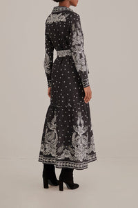 Robe longue à motif cachemire en coton - Noir