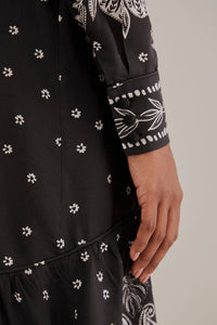 Robe longue à motif cachemire en coton - Noir