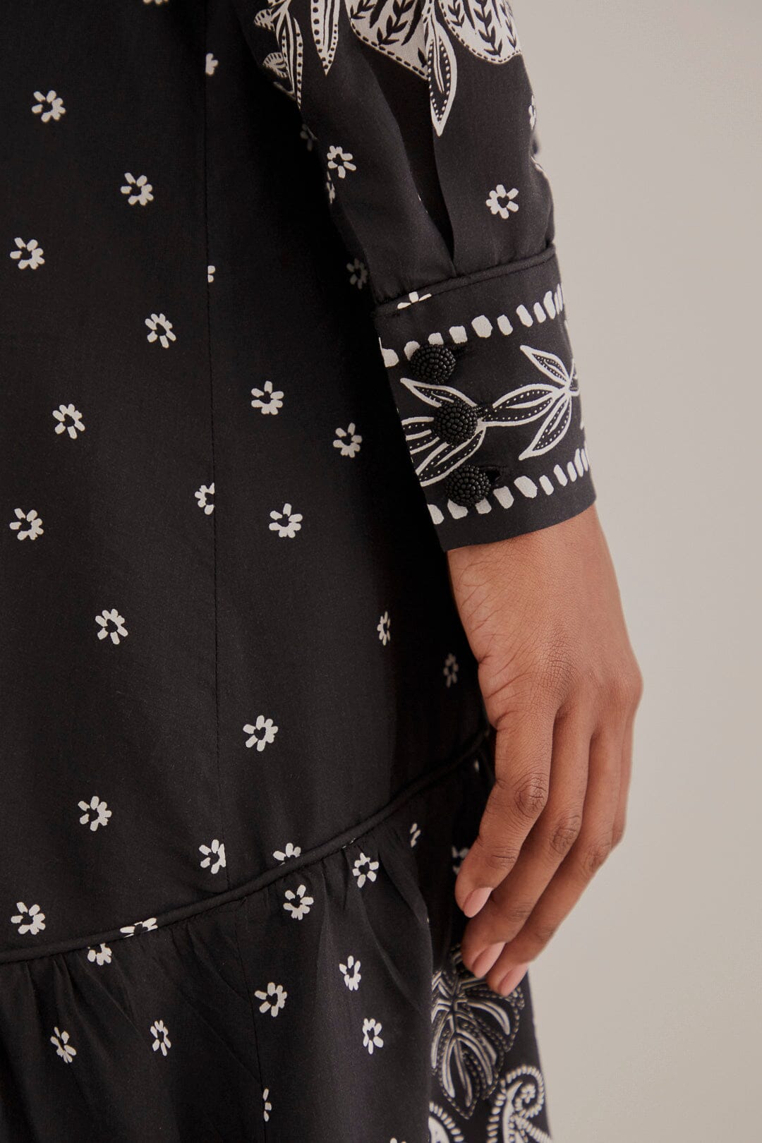 Robe longue à motif cachemire en coton - Noir