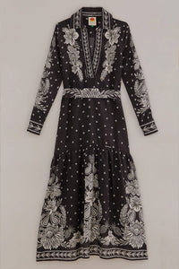 Robe longue à motif cachemire en coton - Noir