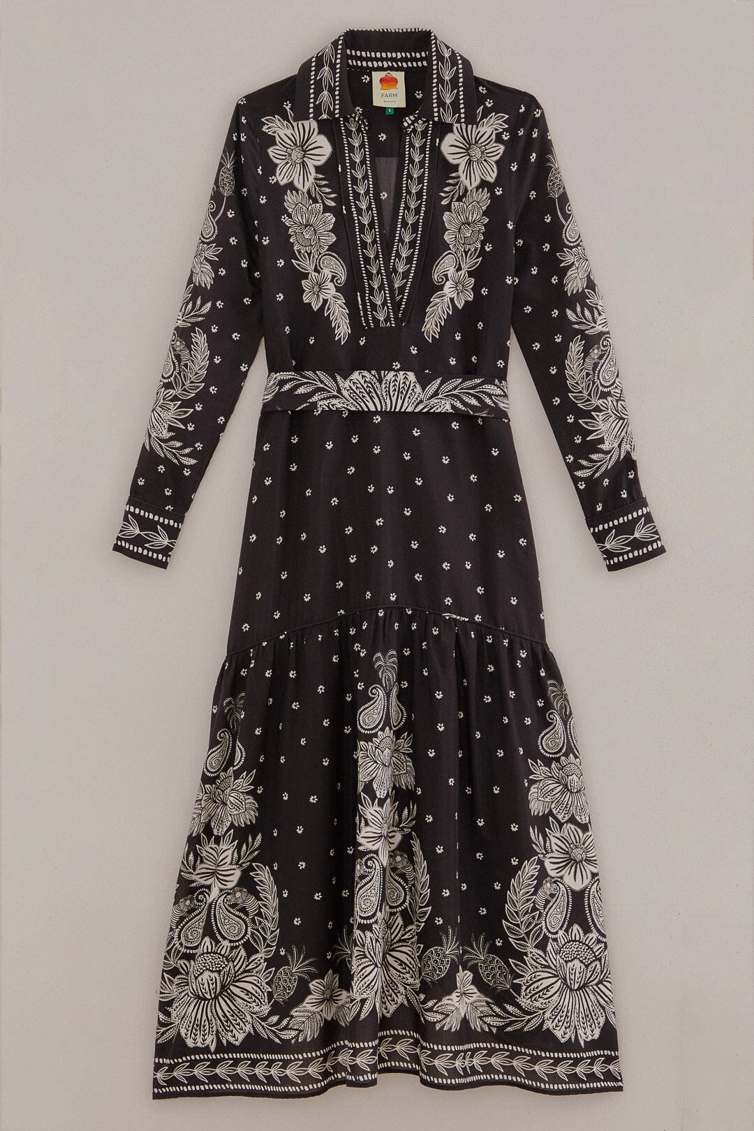 Robe longue à motif cachemire en coton - Noir
