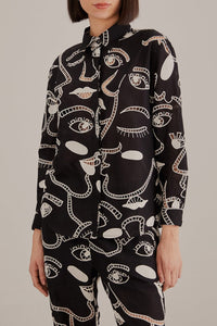 Chemise Richelieu Faces en coton - Noir