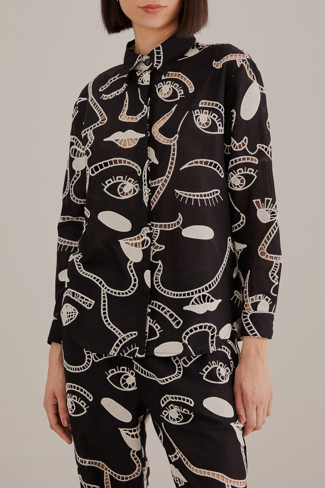 Chemise Richelieu Faces en coton - Noir
