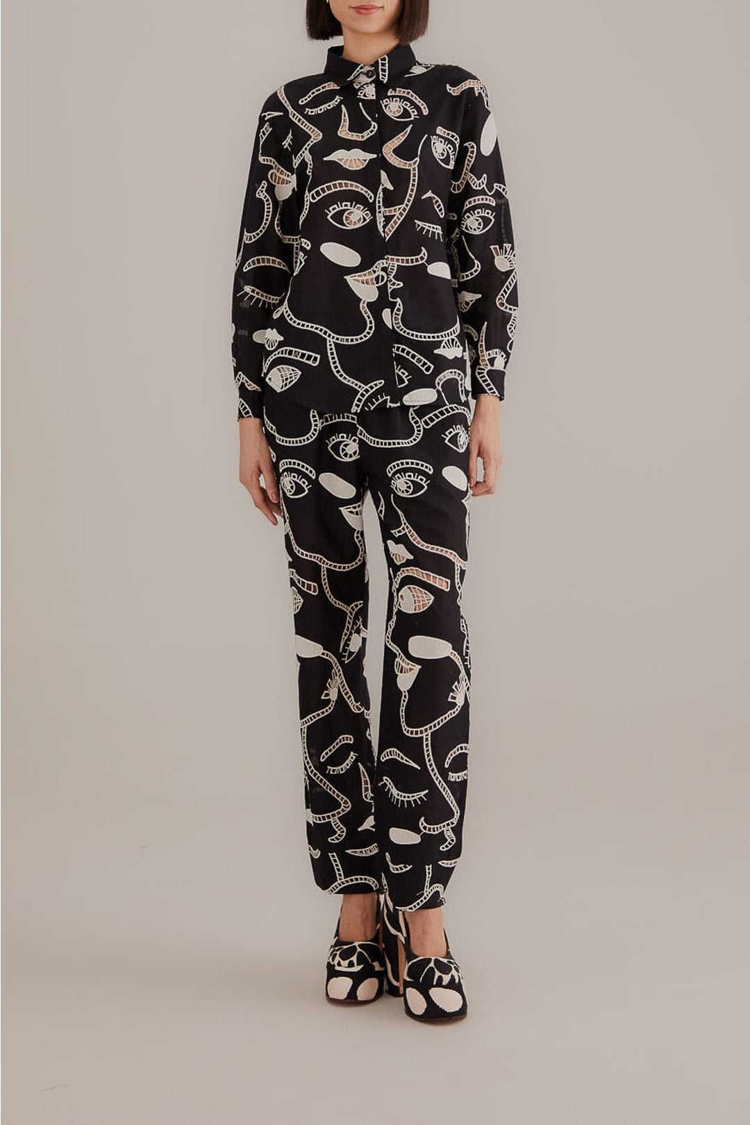Chemise Richelieu Faces en coton - Noir