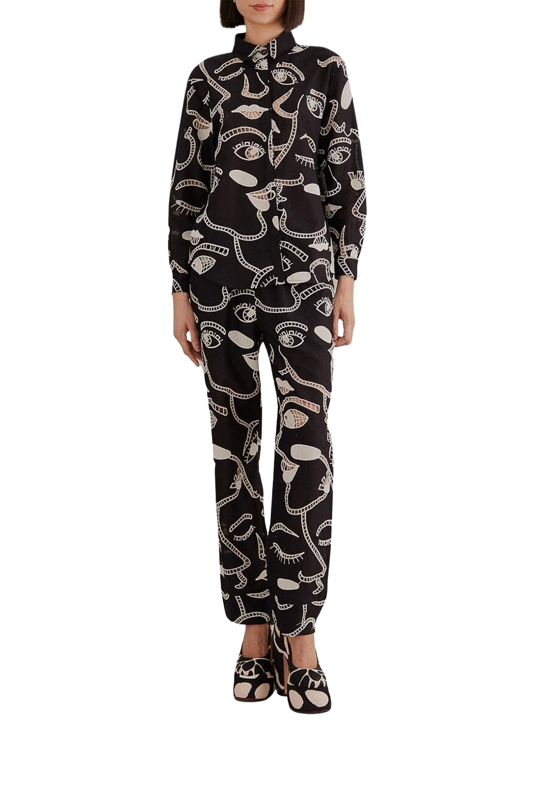 Chemise Richelieu Faces en coton - Noir