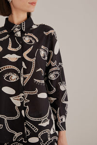 Chemise Richelieu Faces en coton - Noir
