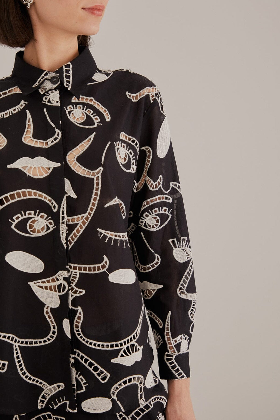 Chemise Richelieu Faces en coton - Noir