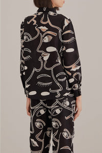 Chemise Richelieu Faces en coton - Noir