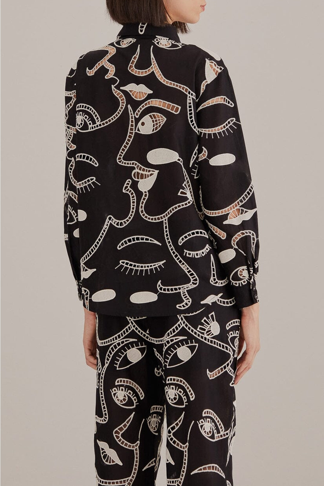 Chemise Richelieu Faces en coton - Noir