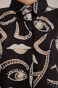 Chemise Richelieu Faces en coton - Noir