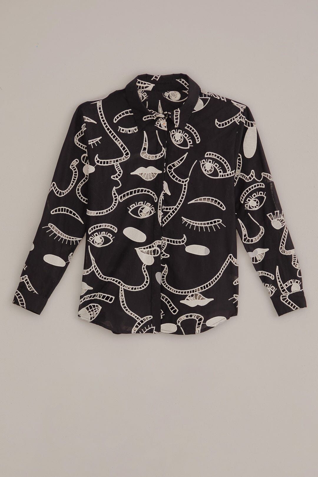 Chemise Richelieu Faces en coton - Noir