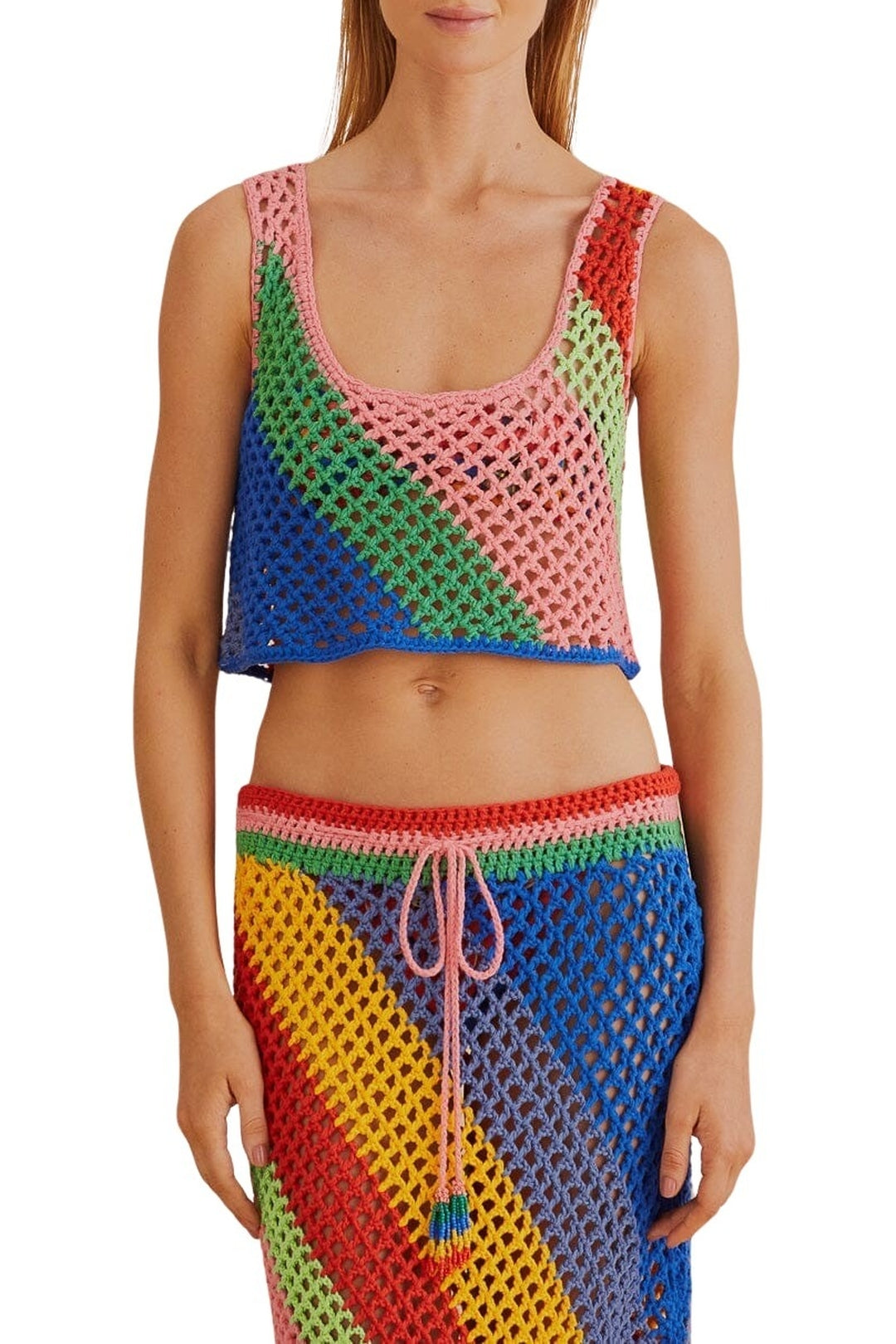 Diagonal Stripes Crochet Multicolor Top Plage - Diagonal Stripes Crochet Multicolor