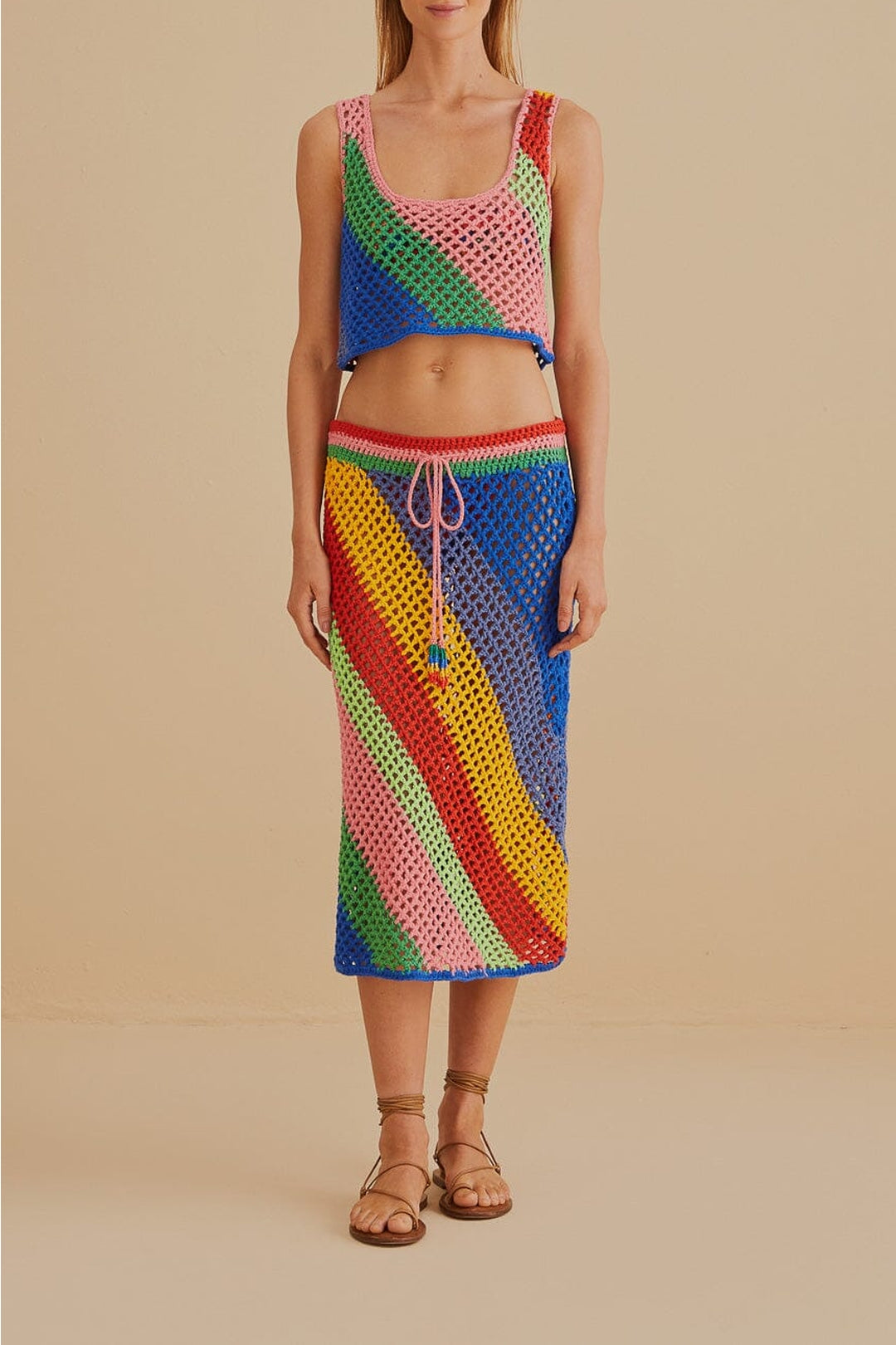 Diagonal Stripes Crochet Multicolor Top Plage - Diagonal Stripes Crochet Multicolor